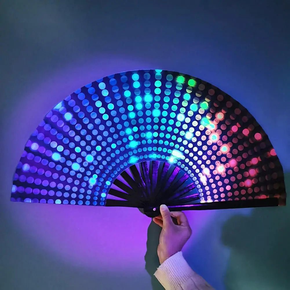 Folding Fan Colorful Holographic Rave Fans Bamboo Hand Fans for Festival Dancing Parties K