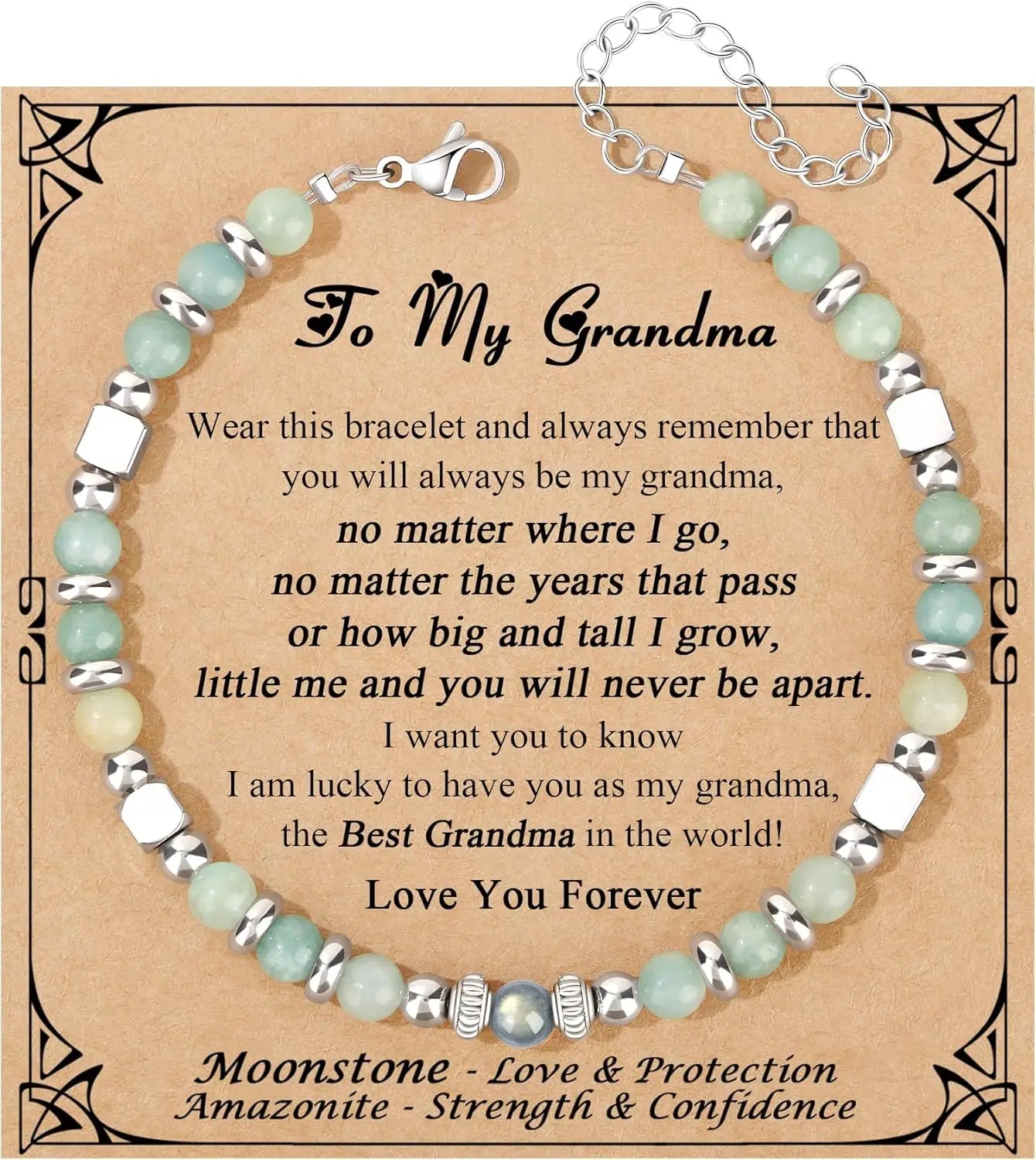 Mothers Day Bracelets gift,Birthday Valentines Gift Amazonite Colorful Imperial Jasper Stainless Steel Beads Bracelets,with card