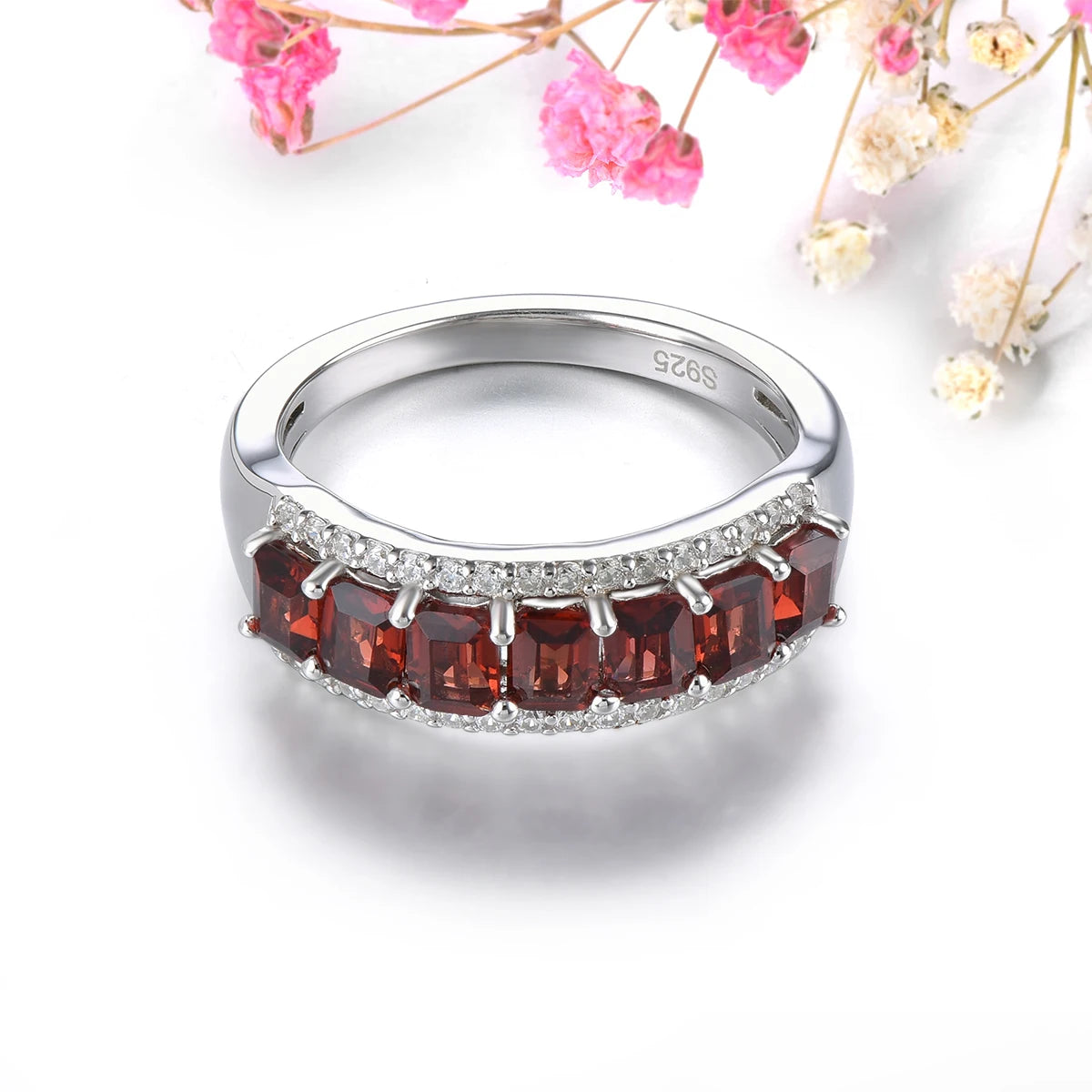 Natural Red Garnet Solid Sterling Silver Rings 1.7 Carats Genuine Birthstone Romantic Classic S925 Fine Jewelry Birthday Gifts