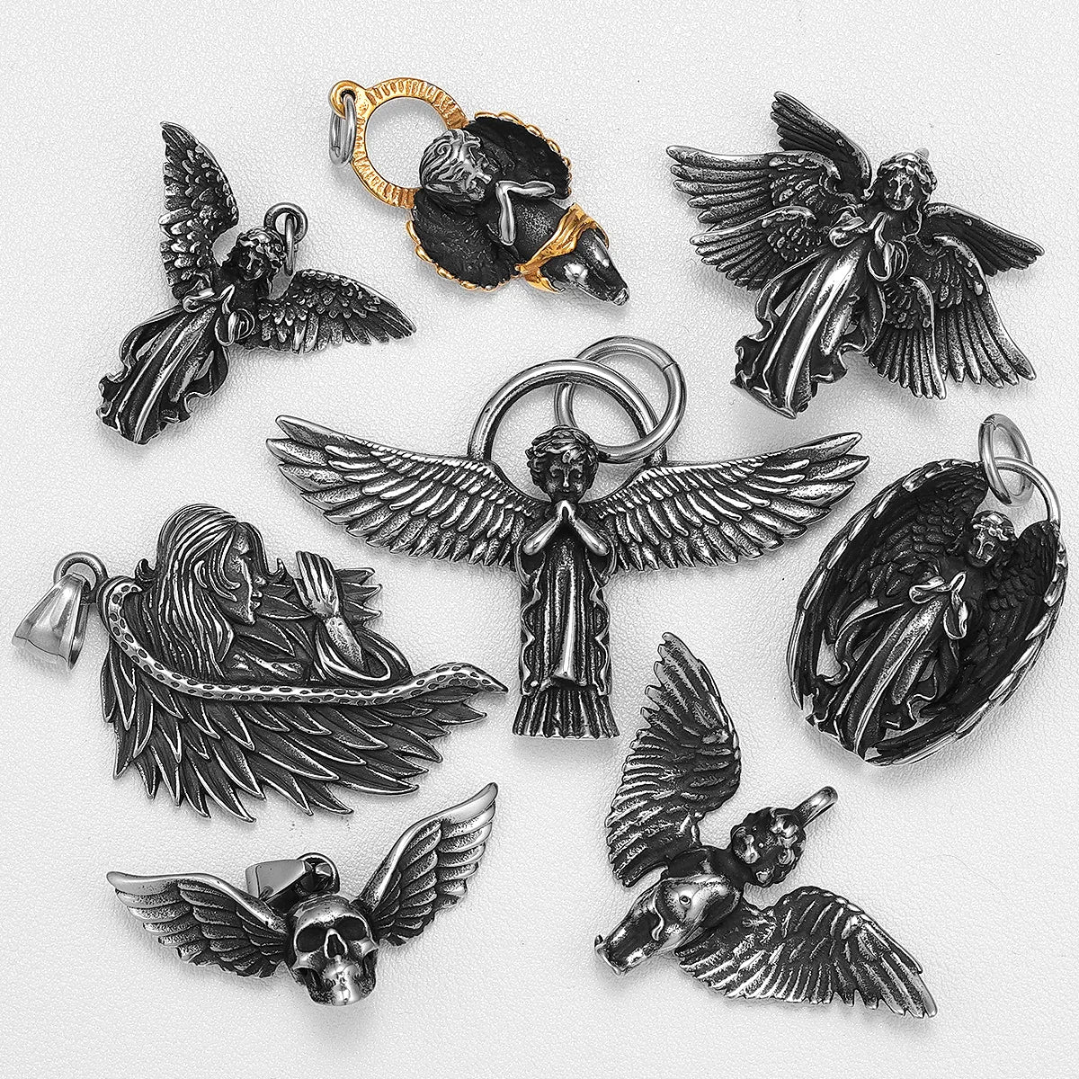 Angel Waing Amulet Stainless Steel Men Necklaces Pendant Chain Punk New In For Couple Women Fashion Jewelry Gifts Wholesale