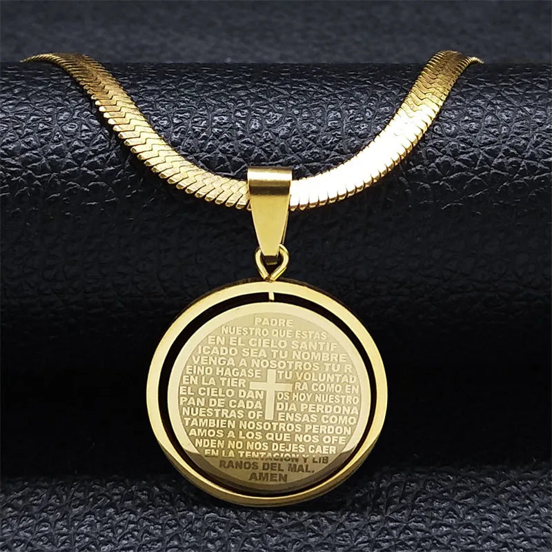 Hip Hop Saint Benedict Medallion Pendant Necklace Men Stainless Steel Snake Chain Choker Necklaces Jewelry San Benito Collares