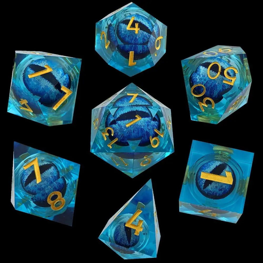 7Pcs/Set Liquid Flow Core Polyhedral Dice For RPG D4 D6 D8 D10 D12 D20 Sharp Edge D+D Dice For DND Pathfinder Role Playing Games A - blue