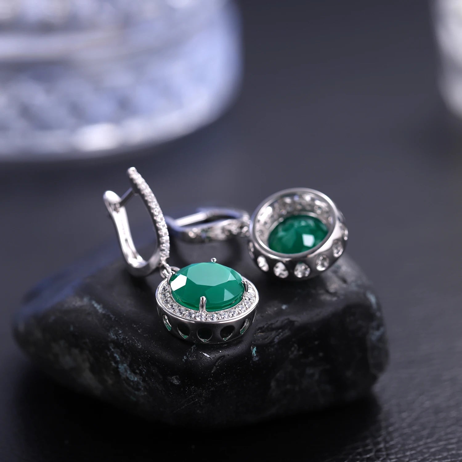 GEM'S BALLET 925 Sterling Silver Engagement Wedding Earrings 4.42ct Natural Green Agate Drop Dangle Earrings Gift For Women