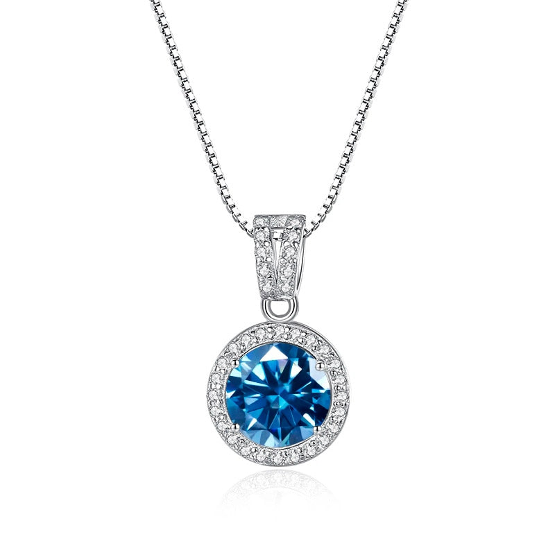 BIJOX STORY Moissanite Diamond Pendant Necklaces For Women 925 Sterling Silver Luxury Chain Trending Iced Bling Wedding Jewelry royal blue 1Ct per Pc 45cm