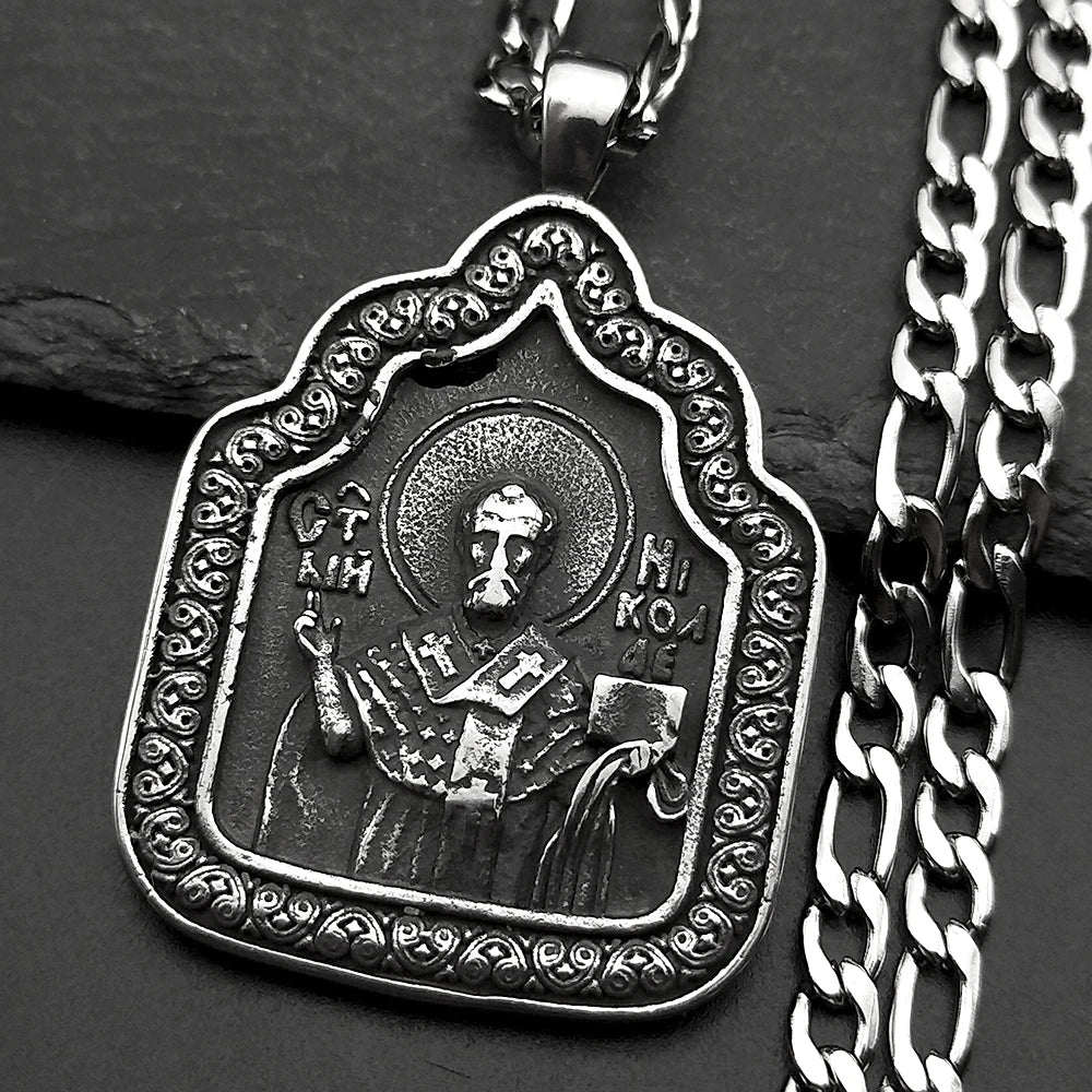 Saint Nicholas Santa Claus Chain For Women Men Stainless Steel Black Cross Turkey The Orthodox Church Necklace Jewelry Gifts