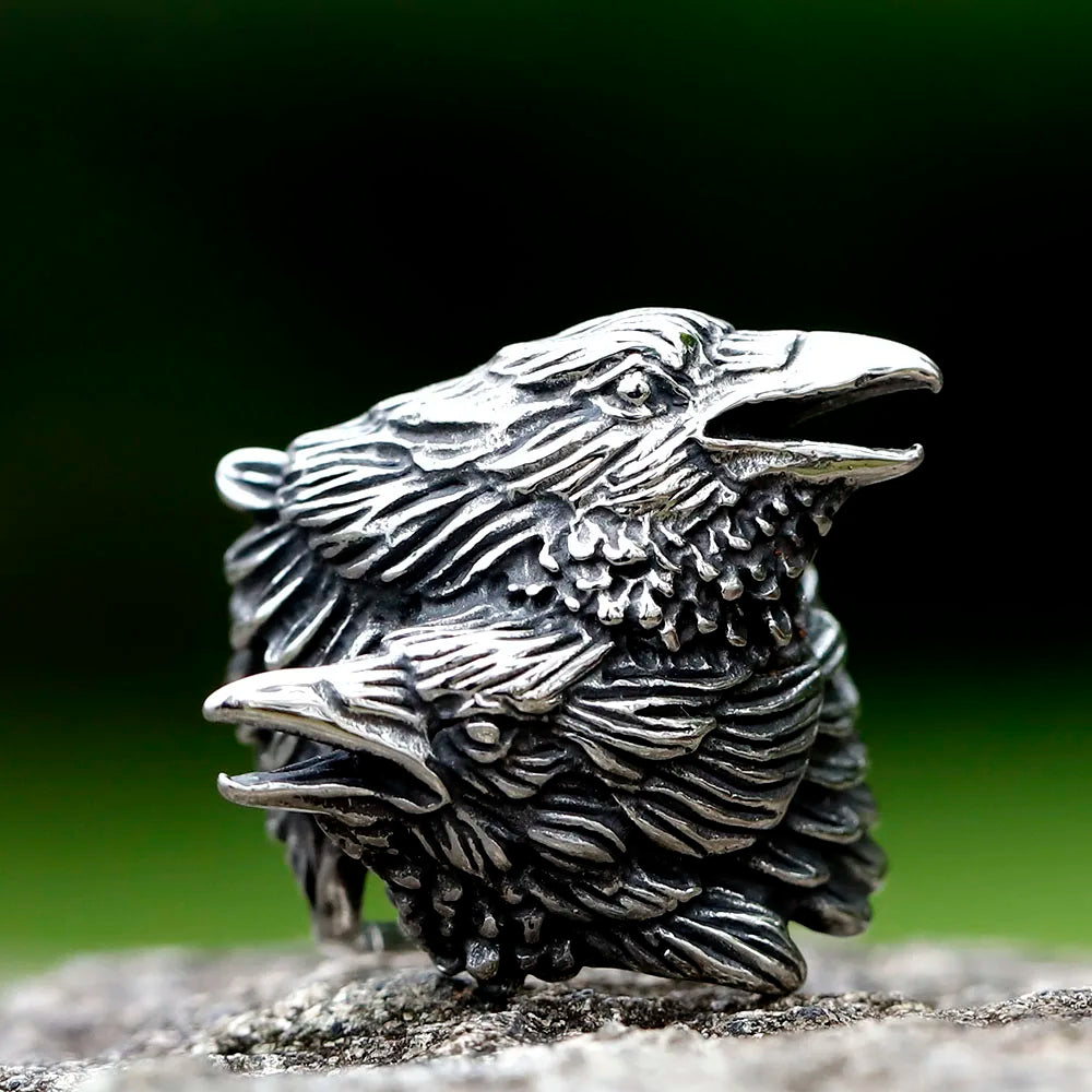 2023 NEW Men's 316L stainless steel rings Nordic VIKING Odin Double headed bird headed animal ring Amulet Jewelry