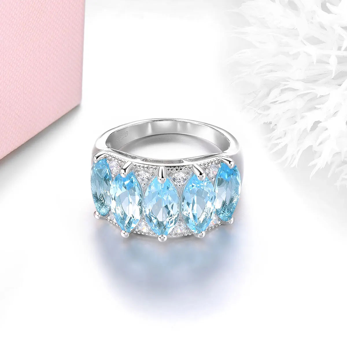 Natural Sky Blue Topaz Sterling Silver Rings 6.5 Carats Genuine Light Blue Gemstone Classic Fine Jewelry Style Women Birthday