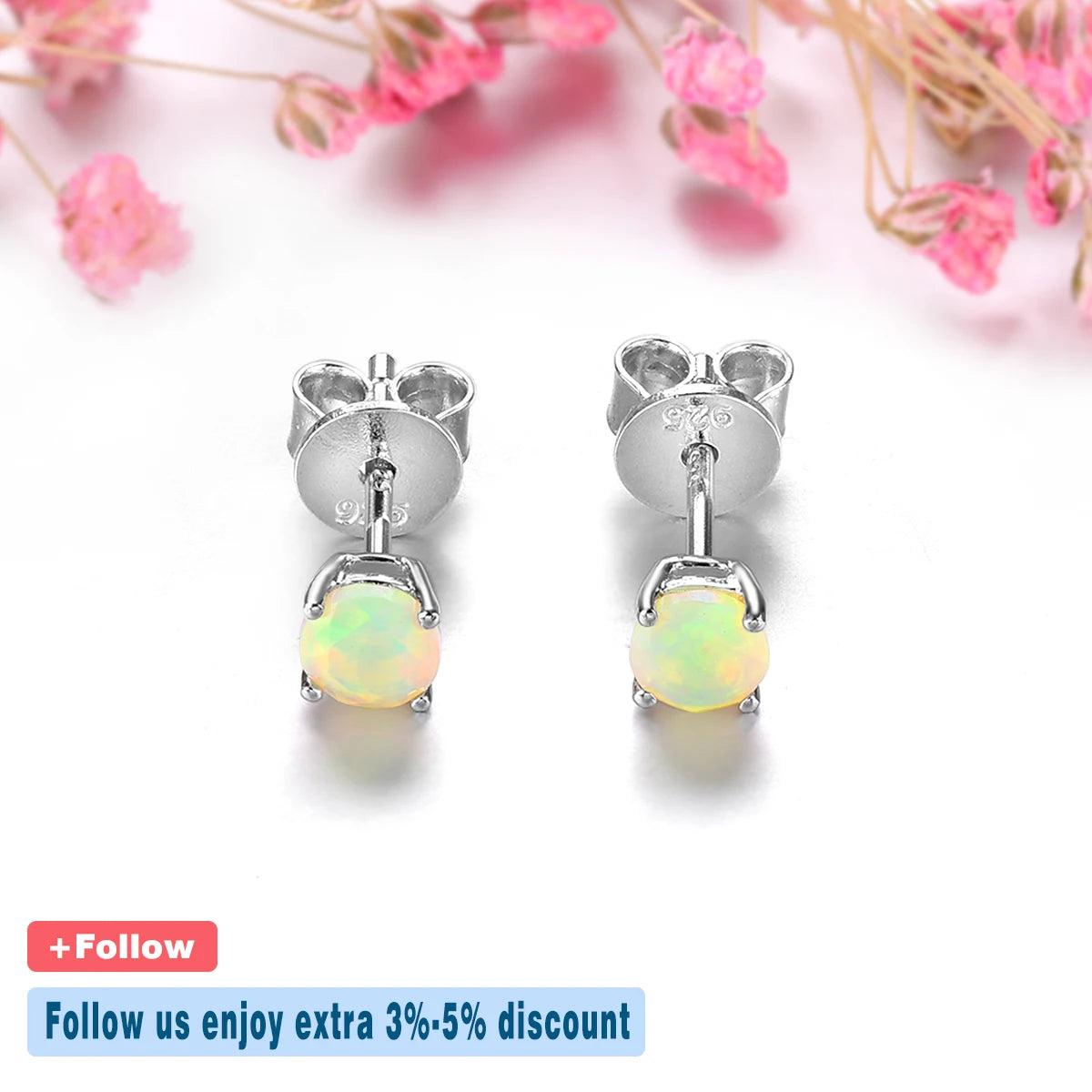 Natural Multicolor Opal Stering Silver Stud Earring Faced Round 4mm Women S925 Fine Jewelry Birthday Party New Year Gifts