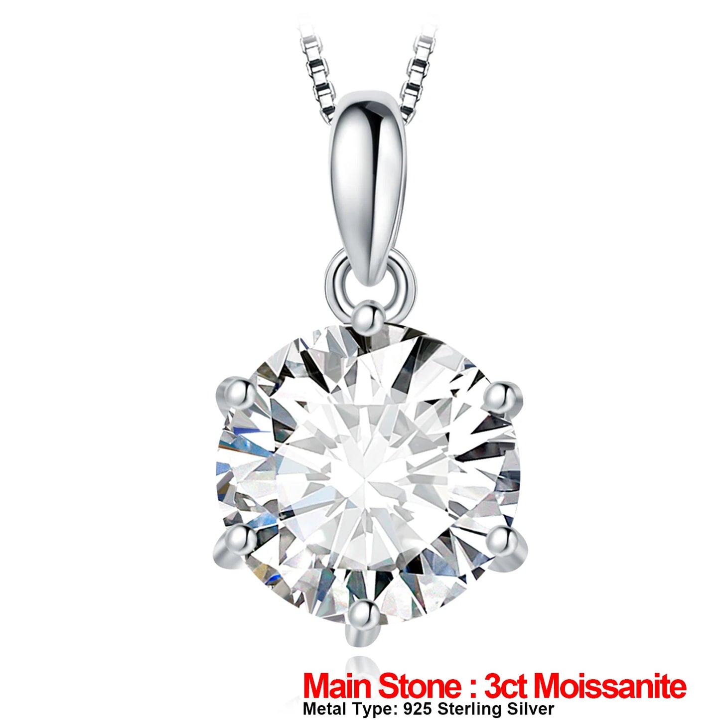 JewelryPalace Moissanite D Color 1ct 1.5ct 2ct 3ct Round 925 Sterling Silver Pendant Necklace for Woman No Chain 925 Sterling Silver 3 GRA Certificate