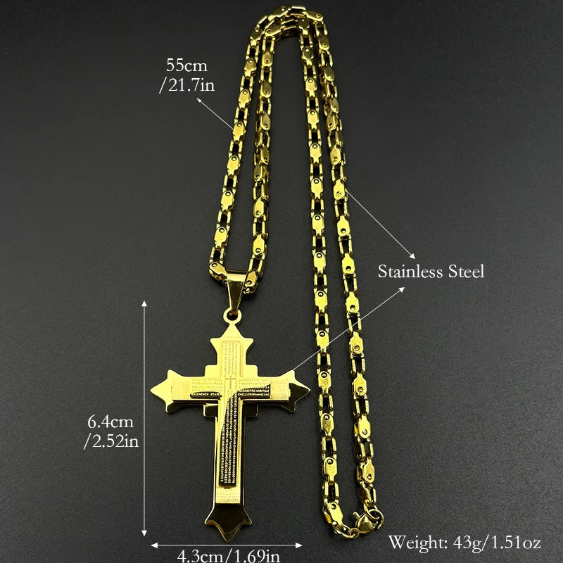 Simple Hip Hop Cross Pendant Necklace for Women Men Stainless Steel Gold Color Christian Punk Chain Amulet Jewelry Gift