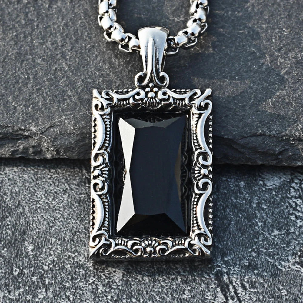 Fashion Popular Women Black Gemstone Necklaces Amulet Stainless Steel Classic Simple Party Pendant Chain Charm Jewelry