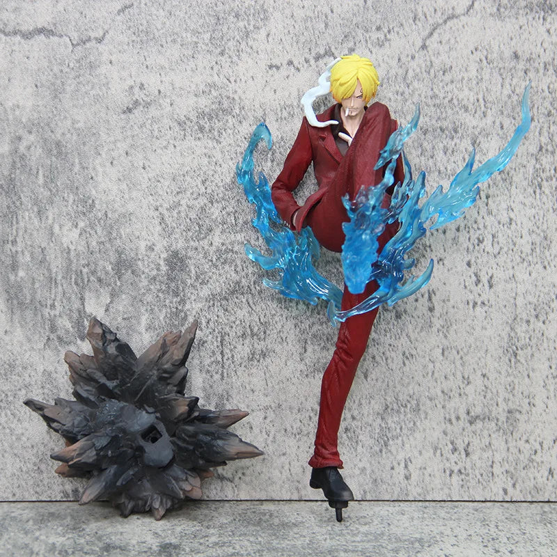 24cm One Piece Gk Sanji Standing Posture Demon Kick Red And Blue Special Effects Anime Figure Model Ornament Statue Toy Gifts