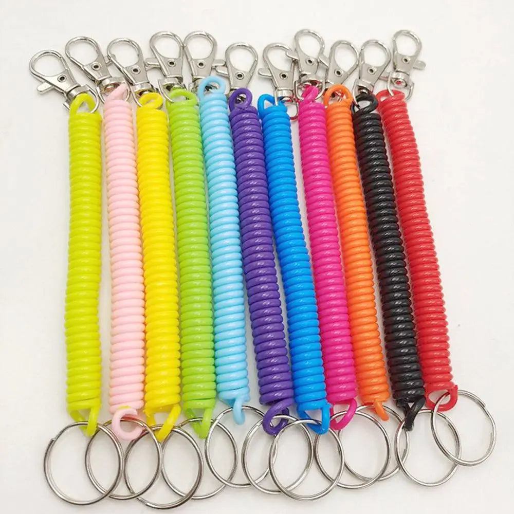 18cm Spiral Elastic Spring Rope Keychain Key Ring Metal Carabiner For Outdoor Anti-lost Phone Spring Key Cord Clasp Hook