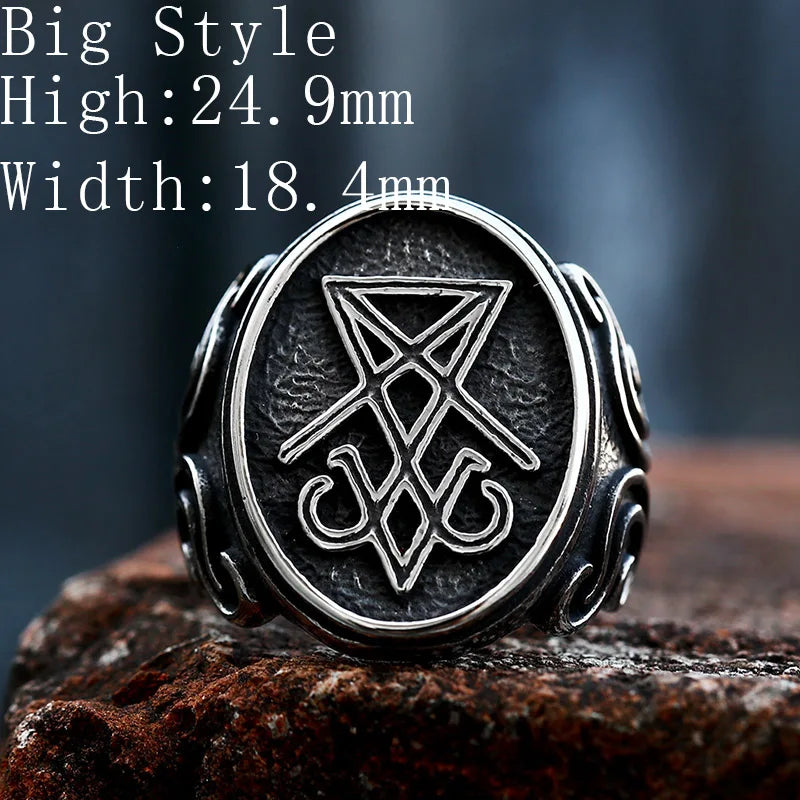 BEIER 2022 - Anillo con sello vintage de Lucifer y Satanás, diseño actualizado, estilo gótico, amuleto, brujería, wicca, joyería al por mayor