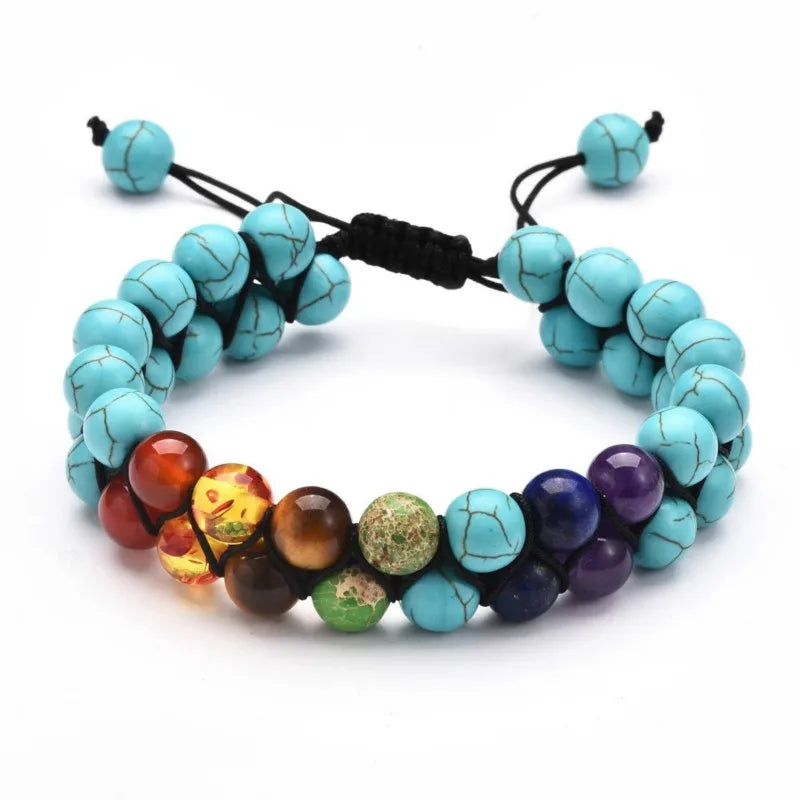 Multicolor Natural Gem Leather Tibetan Gypsy Adjustable Bracelet for Women Men Style7