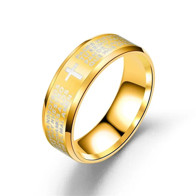 Fashion Men's Stainless Steel Bible Verse Jesus Cross Rings For Men Christian Cross Religious Ring Men Amulet Jewelry Wholesale