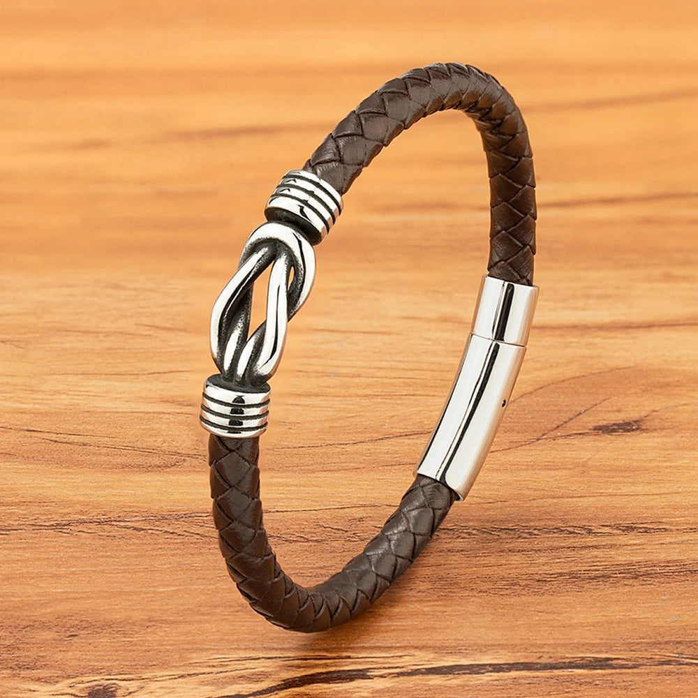 XQNI Fashion Men's Leather Bracelet Stainless Steel Irregular Accessories Commemorative Gifts for Charm Bangles Punk Jewelry