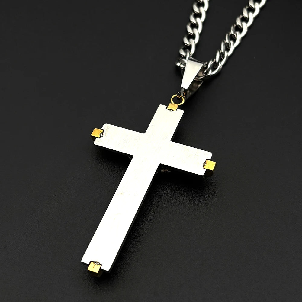 Jesus Cross Crucifix Pendant Necklace for Men Women Stainless Steel Gold Silver Color Punk Christian Chain Amulet Jewelry FS
