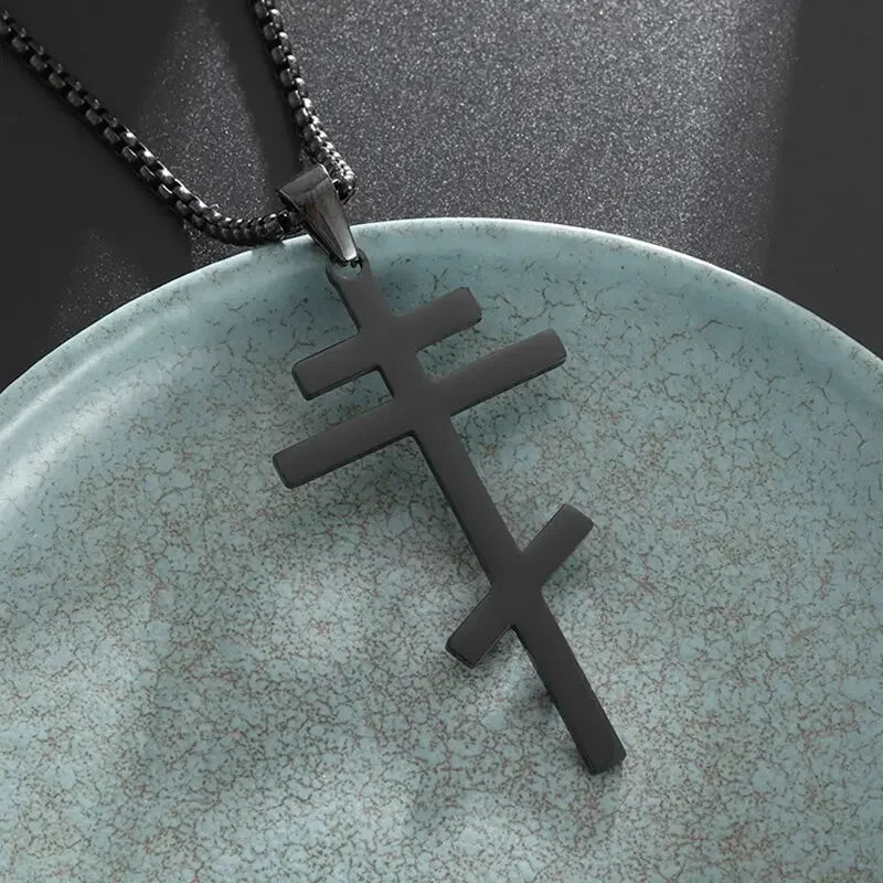 Stainless Steel Cross Letter Pendant Christian Savior Jesus Necklace Men and Women Religious Prayer Amulet Jewelry