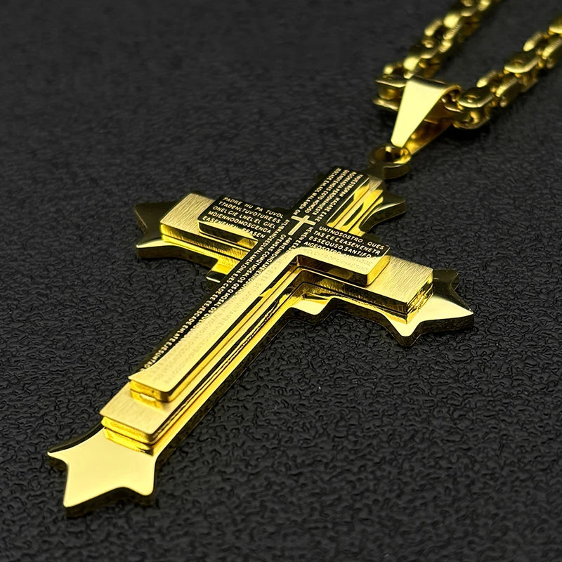 Simple Hip Hop Cross Pendant Necklace for Women Men Stainless Steel Gold Color Christian Punk Chain Amulet Jewelry Gift