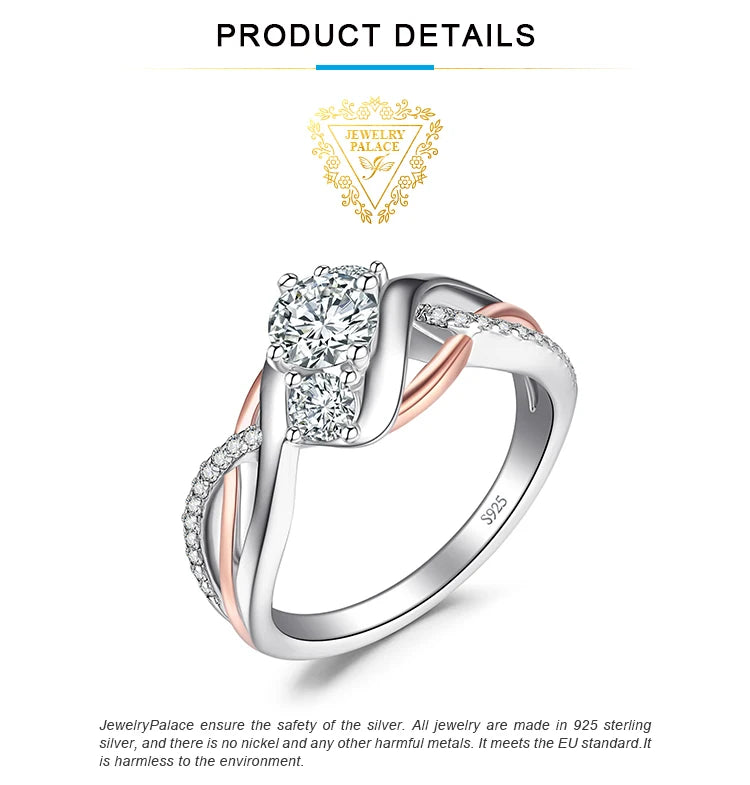 JewelryPalace Solid 925 Sterling Silver Wedding Engagement Ring for Woman 3 Stone AAAAA CZ Simulated Diamond Gold Infinity Ring