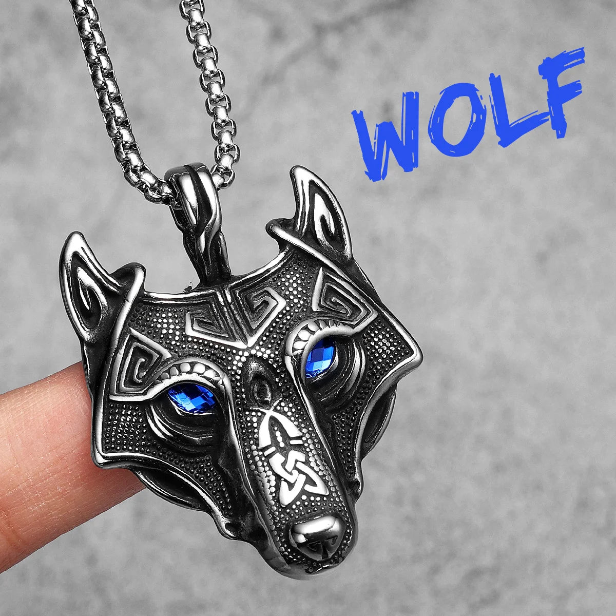 Viking Wolf Gemstone Men Necklaces With Pendant Stainless Steel Jewelry For Male Women Punk Hip Hop Accessories Gifts Wholesale