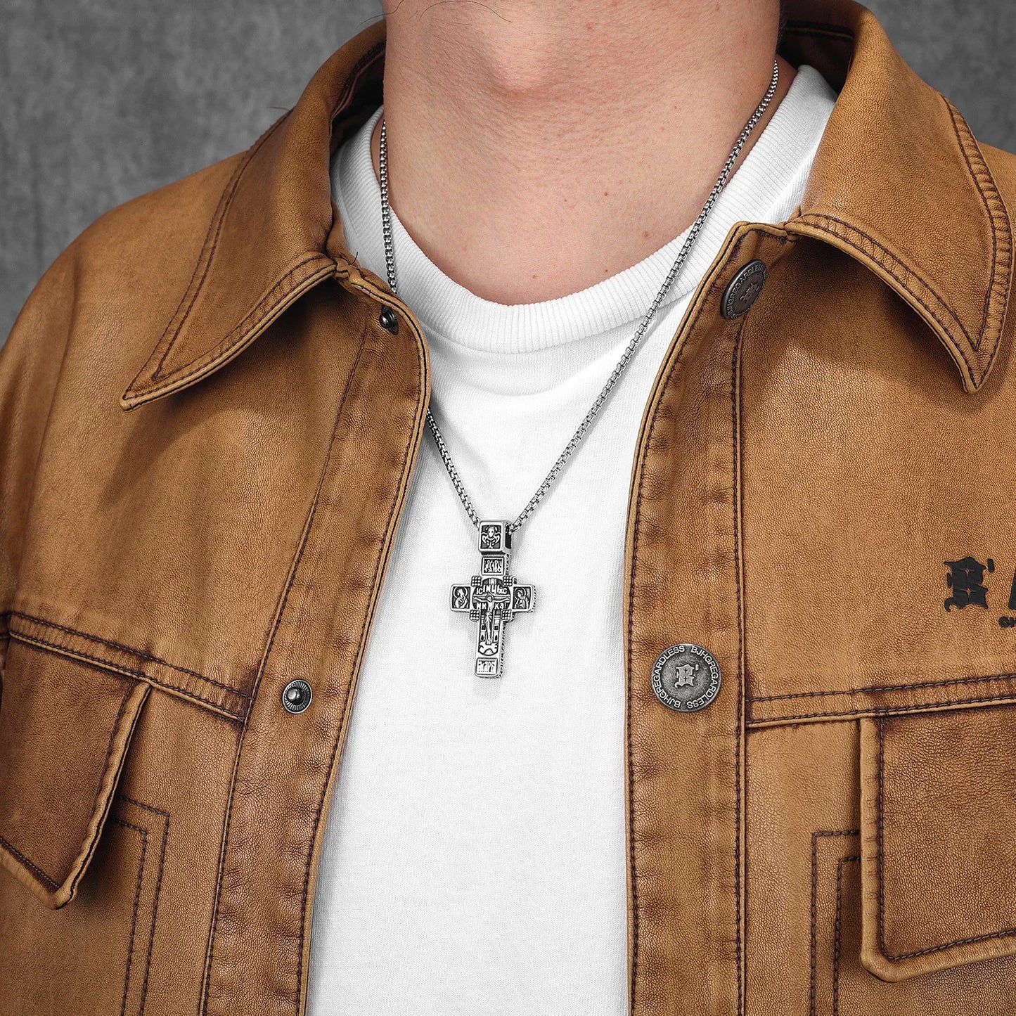 Jesus Carving Cross Amulets Stainless Steel Men Necklaces Pendant Chain Punk Women Fashion Jewelry Gifts Wholesale Dropshiping