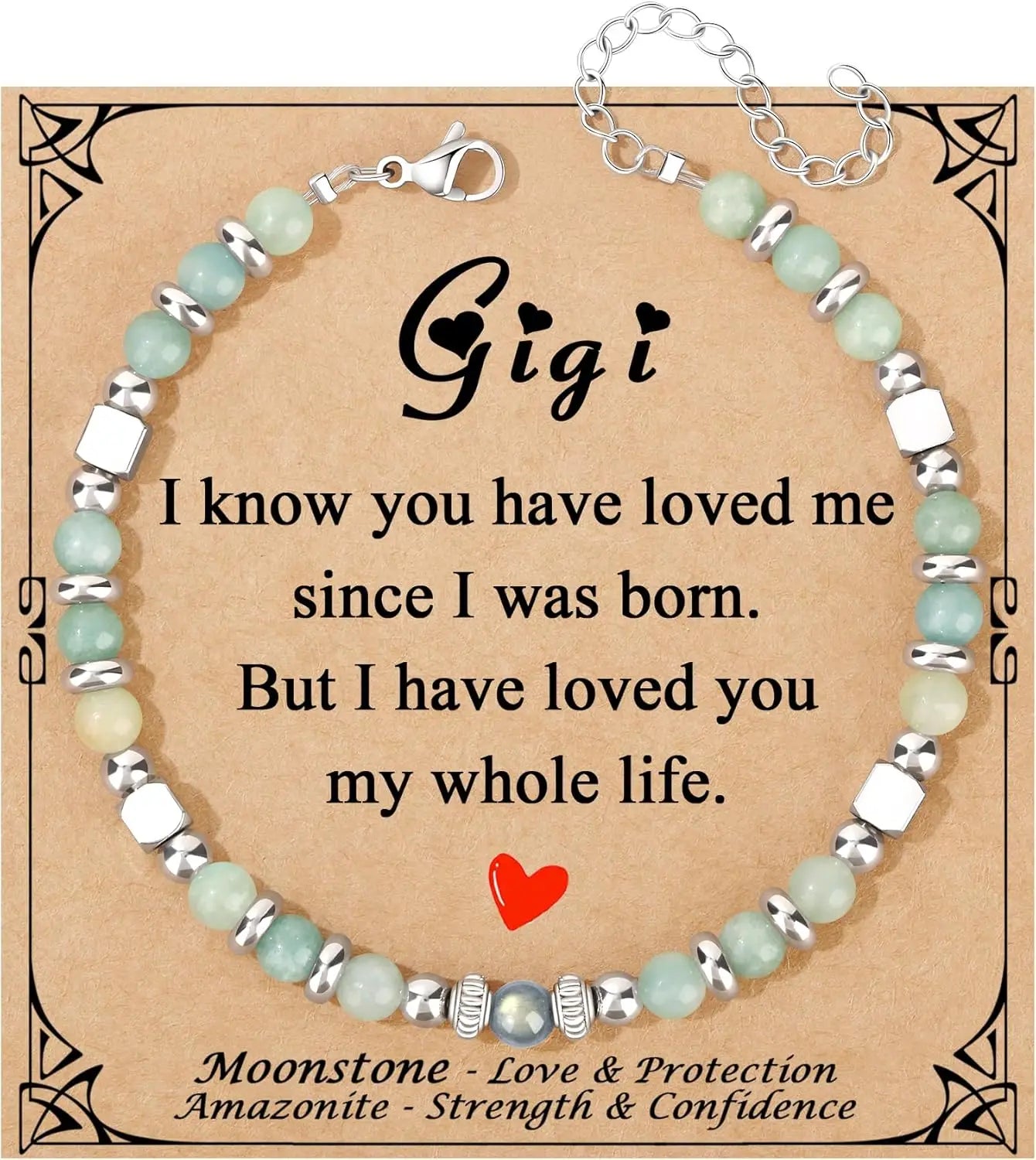 Mothers Day Bracelets gift,Birthday Valentines Gift Amazonite Colorful Imperial Jasper Stainless Steel Beads Bracelets,with card