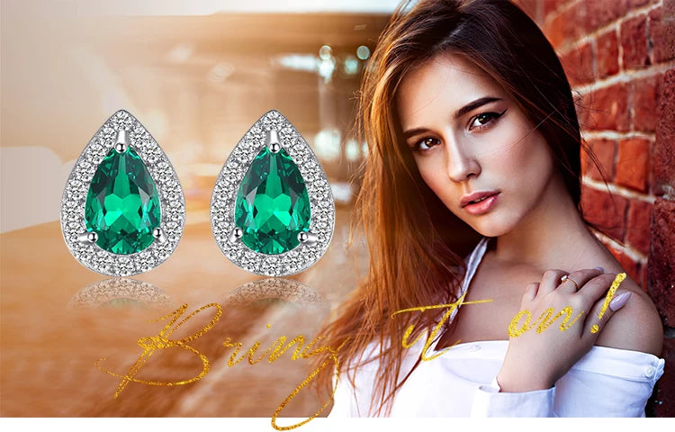 JewelryPalace Pear Green Simulated Nano Emerald 925 Sterling Silver Stud Earrings for Women Gemstones Statement Earrings Jewelry