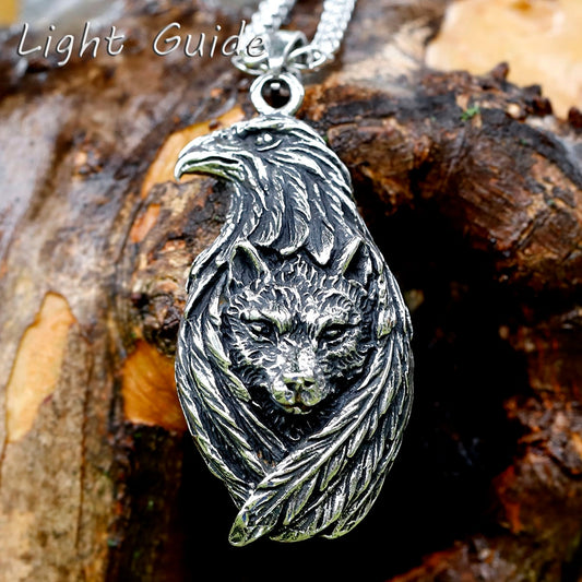 2022 NEW Men's 316L stainless-steel Norse Viking Eagles and wolves Pendant Necklace for teens Animal Jewelry Gift free shipping CN