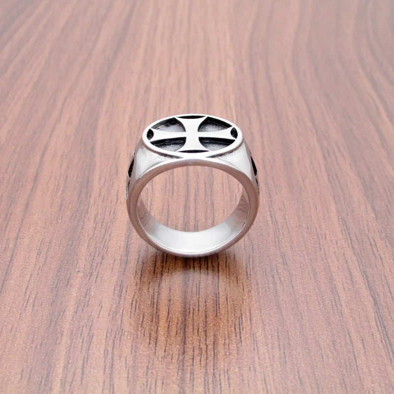 Classical 316L Stainless Steel Iron Cross Ring Men's Punk Party Round Biker Jewelry Gift