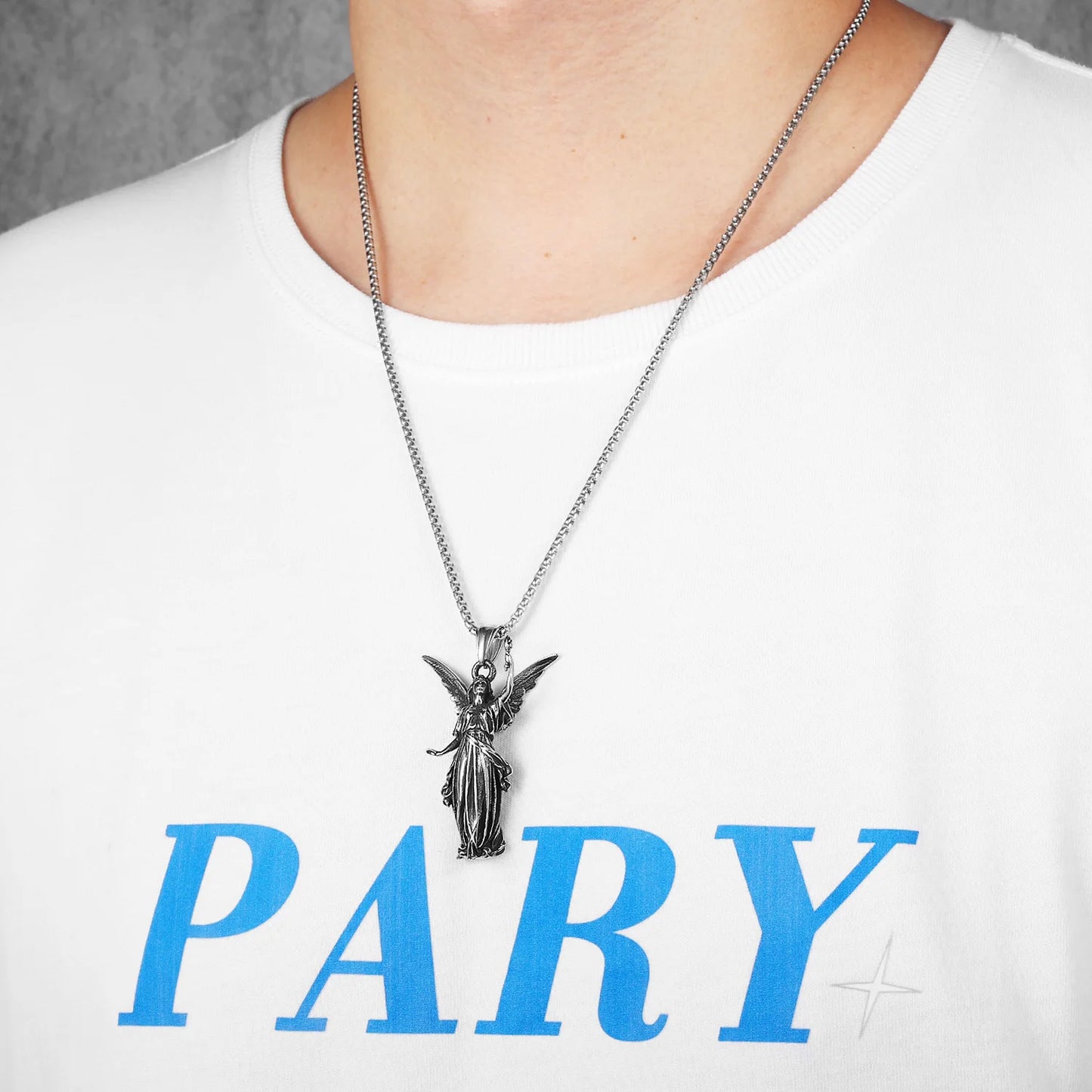 Angel Statue of Liberty Stainless Steel Men Necklaces Pendant Chain Powerful Amulet Vintage for Women Jewelry Gifts Wholesale