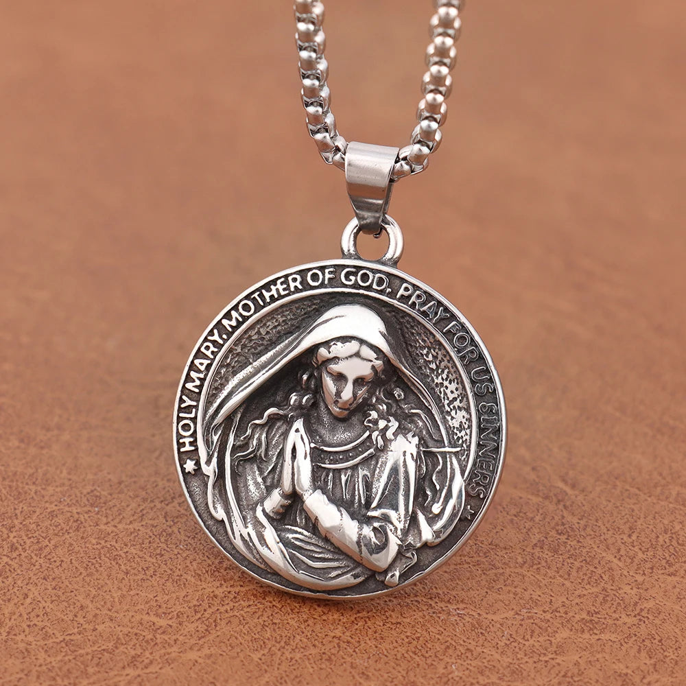 Fashion Virgin Mary Pendant Trendy Charm Stainless Steel Saint Christopher Pendant Vintage Thanksgiving Religious Jewelry Gifts
