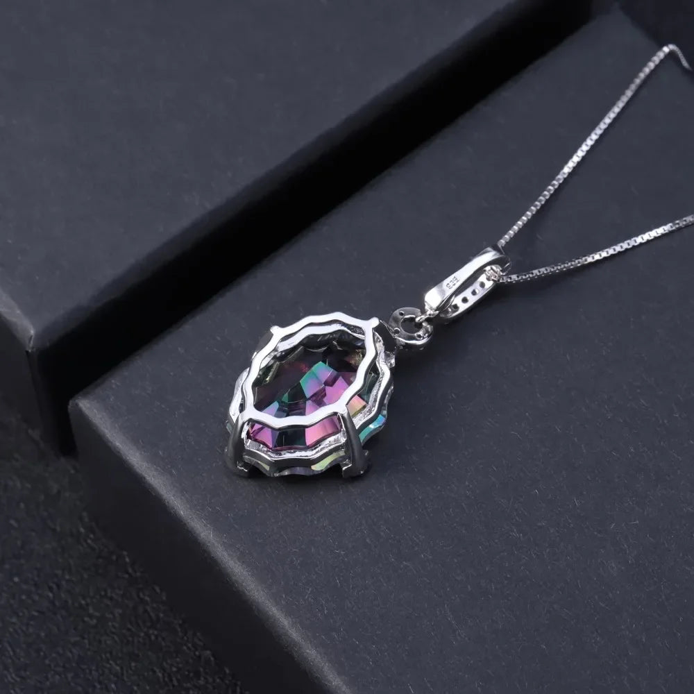 GEM'S BALLET 24.21Ct Irregular Shape Natural Rainbow Mystic Quartz Pendant Necklace 925 Sterling Silver for Women Fine Jewelry