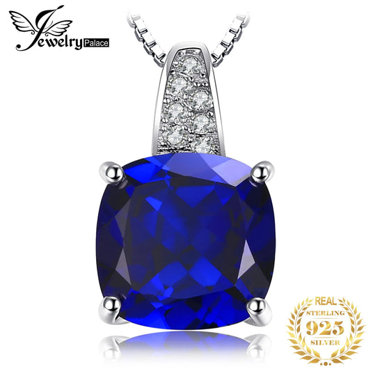 JewelryPalace Cushion 4.7ct Created Blue Sapphire 925 Sterling Silver Pendant Necklace for Women Gemstone Choker No Chain CHINA