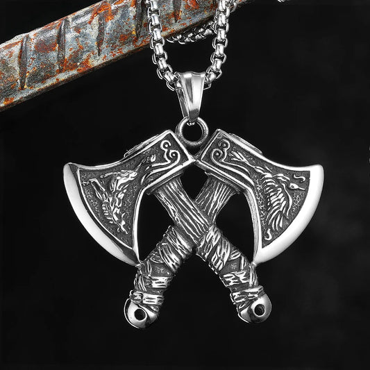 Viking Double Axe Men Necklaces Stainless Steel Pendant Chain Women Punk Fashion Jewelry New In Accessories Gifts Wholesale