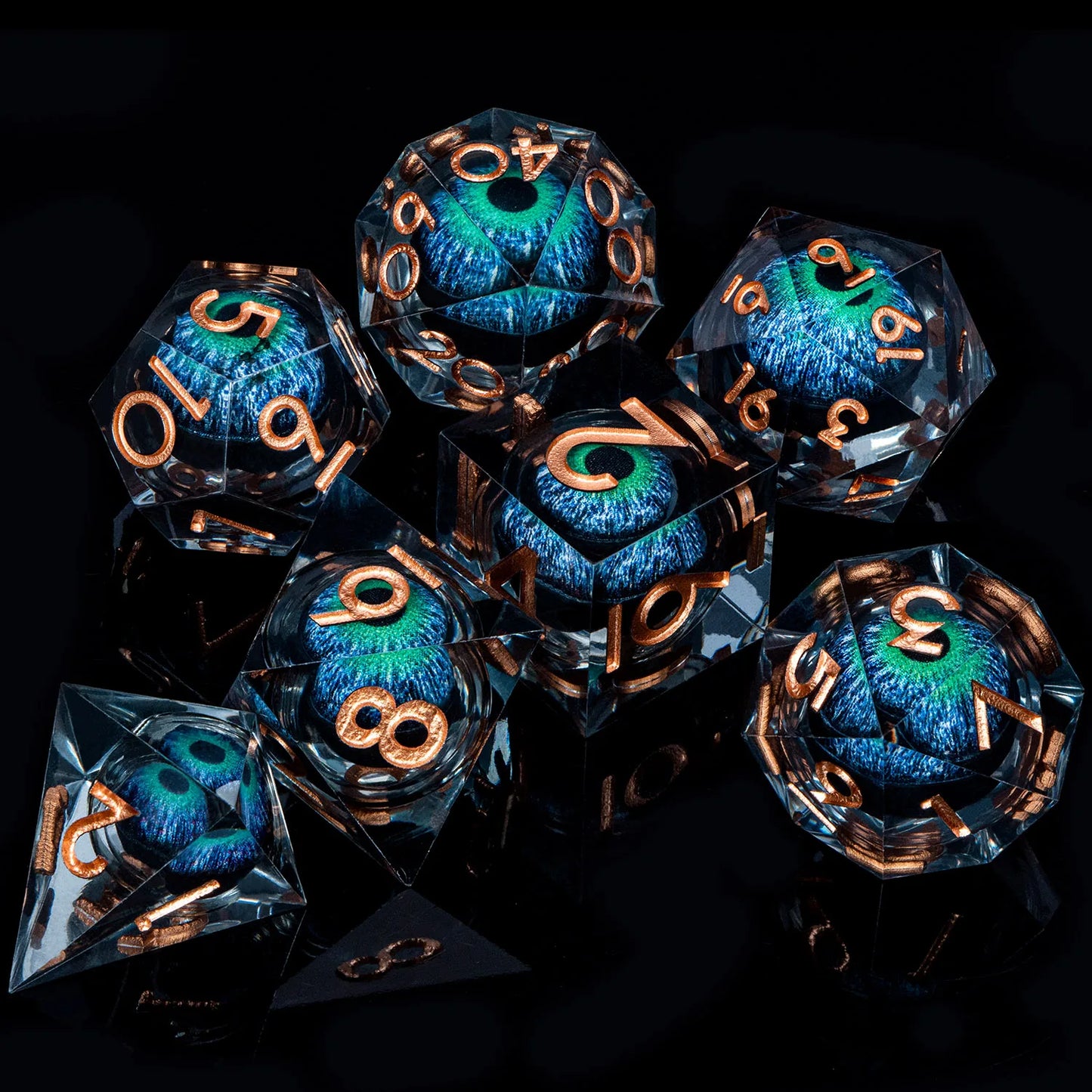 Dnd D20 Black Blue Liquid Flow Eye Dice Set & Ring D and D Sharp Edge Dice For Dungeon and Dragon Pathfinder Role Playing Games LS-06