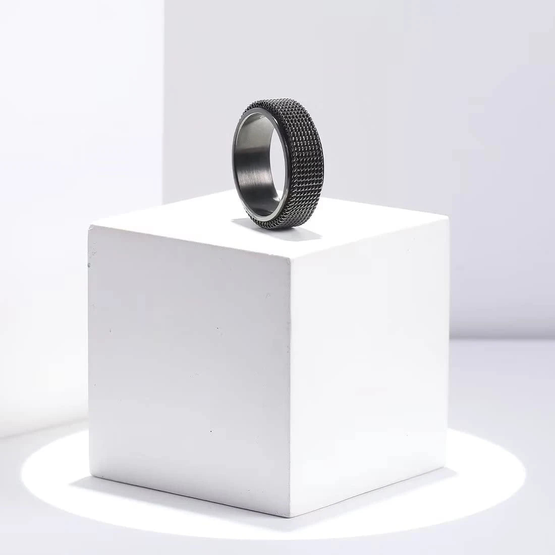Simple 8mm Stainless Steel Spinner Anxiety Rings for Women Men Rotatable Mesh Chain Spinner Rings Anti Stress Weddding Jewelry