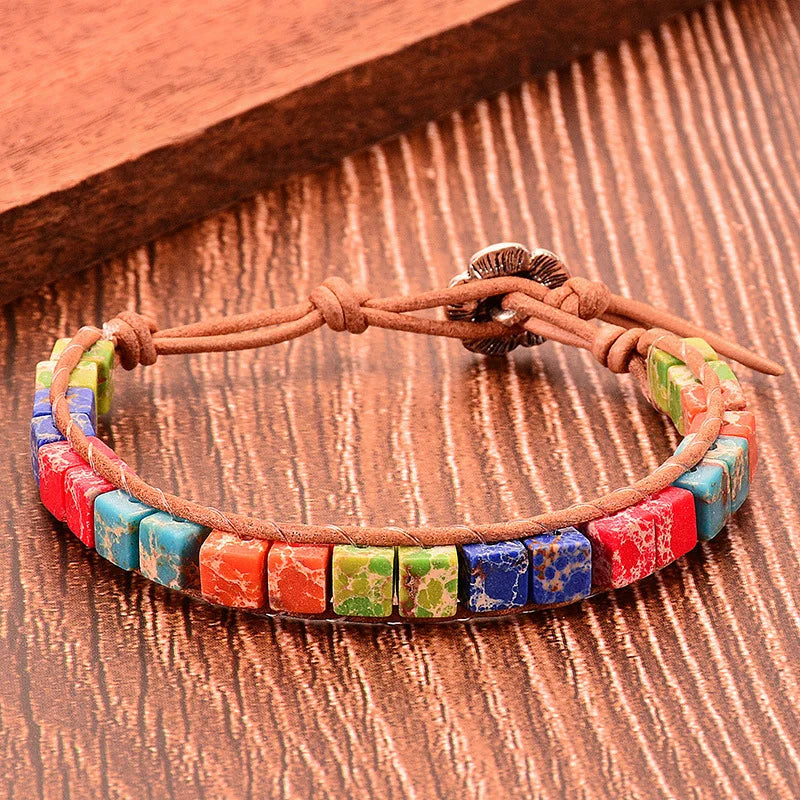 Multicolor Natural Gem Leather Tibetan Gypsy Adjustable Bracelet for Women Men Style5