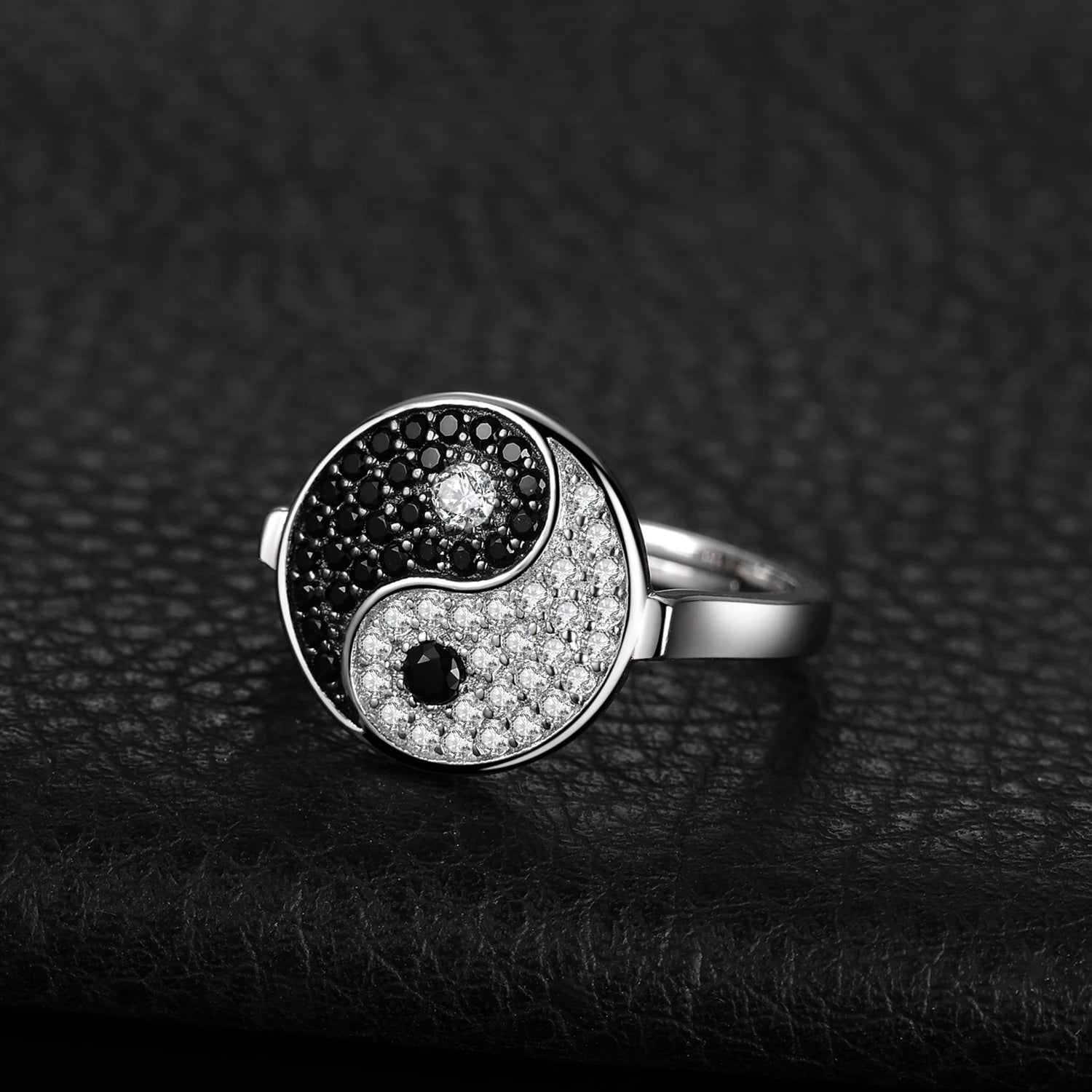 JewelryPalace Tai Chi Yin Yang 925 Sterling Silver Adjustable Ring Unique Genuine Black Spinel Statement Open Rings for Women