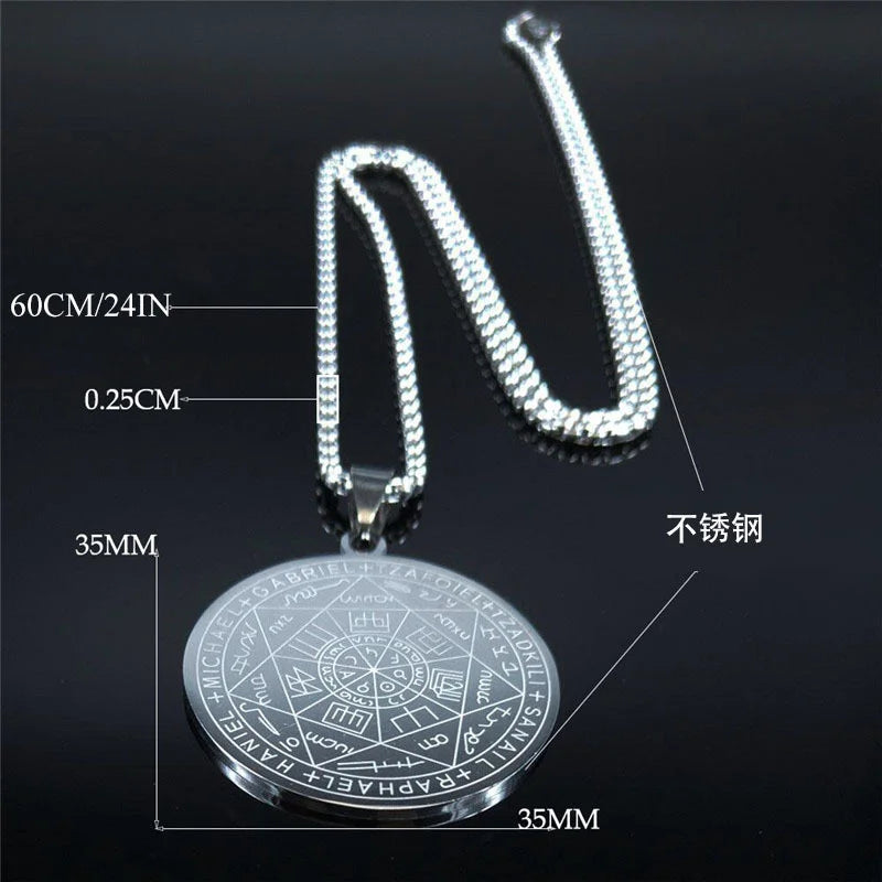 Seven Archangels Amulet Stainless steel Necklaces Men Seal of solomon Talisman Necklace Protection lewelry collar hombre