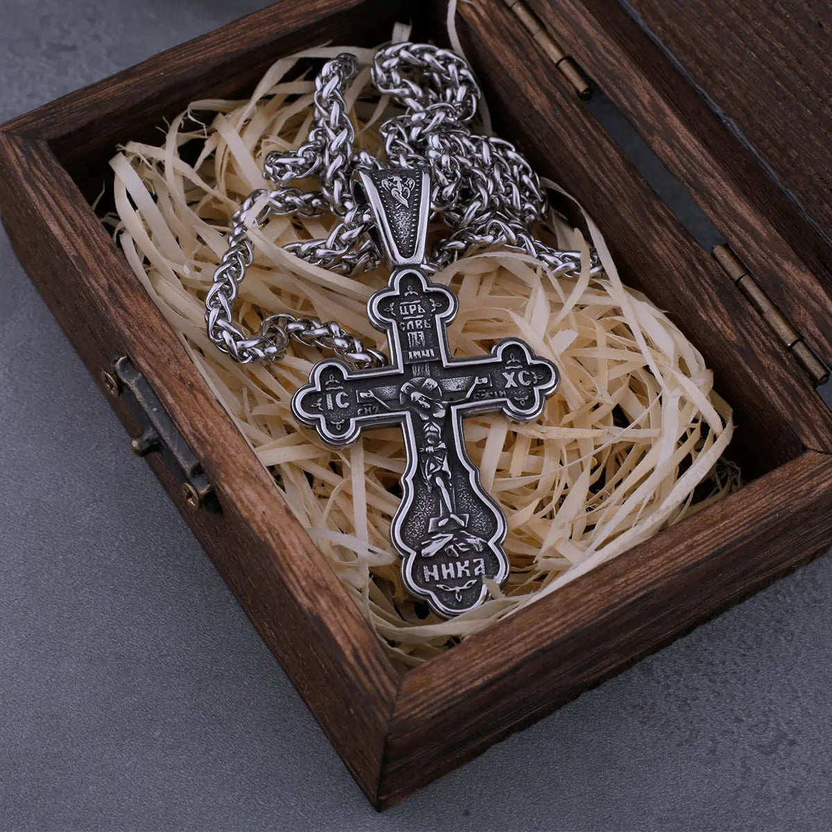 Stainless Steel Catholic Cross Necklace Men's Jesus Christ Faith Pendant Necklace Fashion Vintage Biker Jewelry