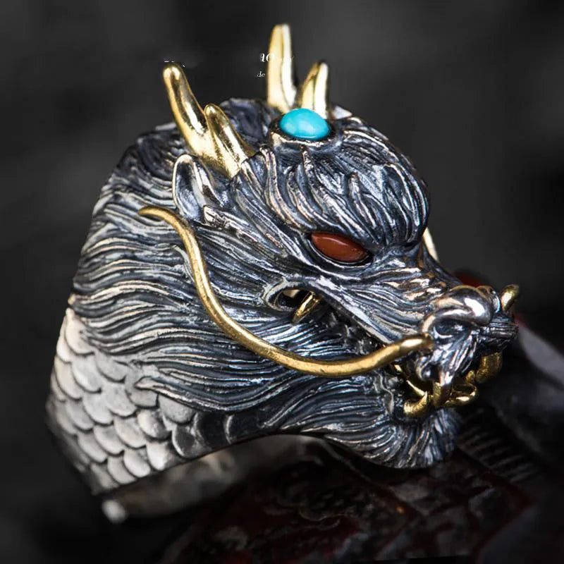 Retro Personality Domineering Lion Head Ring for Men's Fashion Trend Punk Rock Adjustable Size Ring Accessories Jewelry Gift AL13282 Resizable
