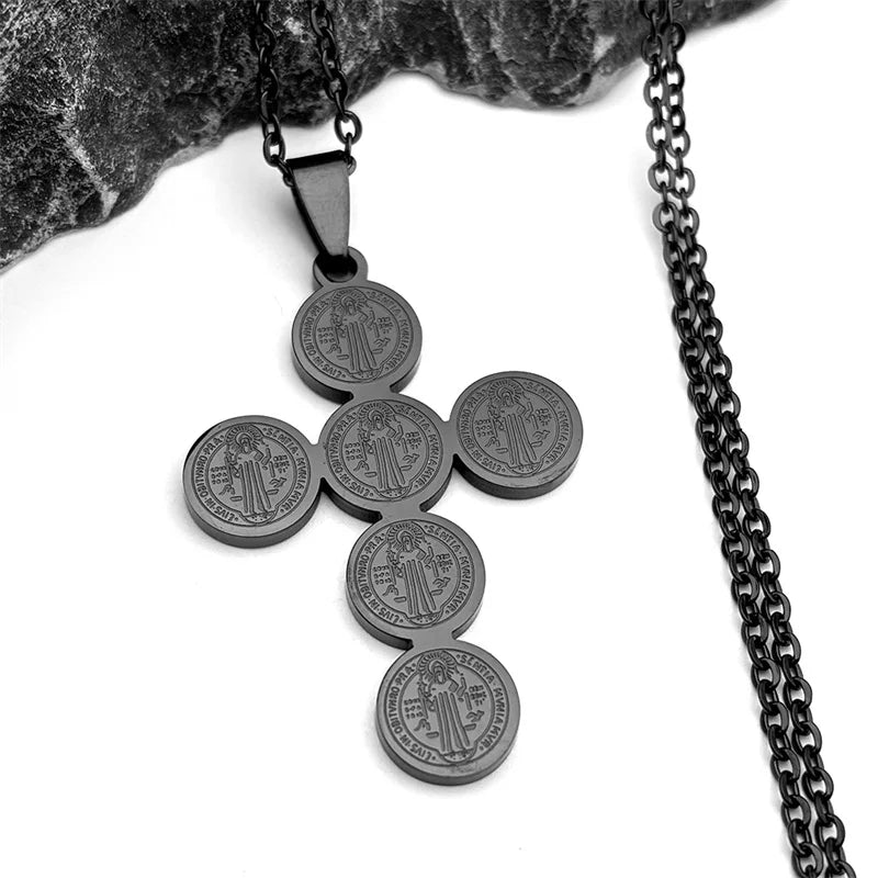 2026 Fashion Stainless Steel Cross Necklace for Women Men Saint Benedict Gold Color Necklaces Jewelry Gifts Collar Cruz N3450S05