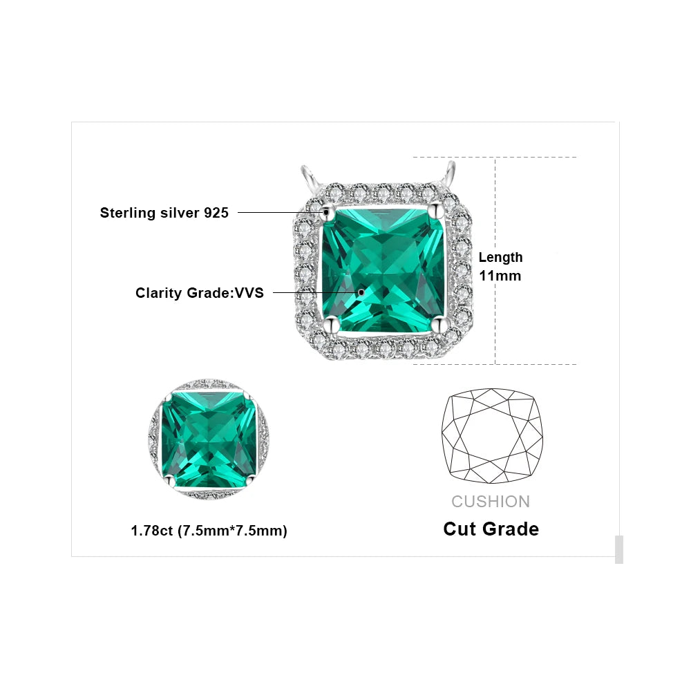 JewelryPalace Square 1.7ct Simulated Nano Emerald 925 Sterling Silver Pendant Necklace for Women Green Gemstone Choker Gift 45cm