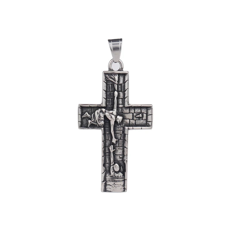 Vintage Design Jesus Savior Cross Pendant Chain High Quality Stainless Steel Lucky Prayer Necklaces Men Women Christian Jewelry