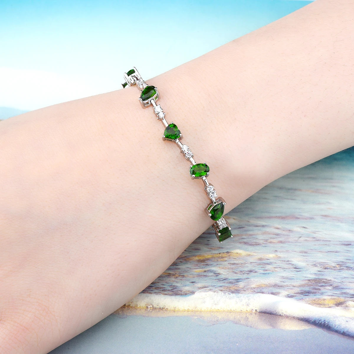 Natural Chrome Diopside Sterling Silver Bracelet 5.2 Carats Genuine Gemstone Women Classic Simple Design S925 Jewelrys Gifts