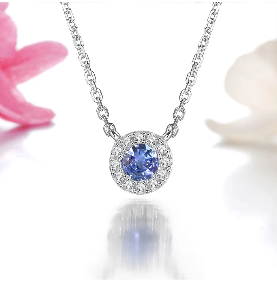 Natural Tanzanite Solid Sterling Silver Necklace Pendant 0.27 Carats Classic Round Shape Women Gifts Daily Decorations S925