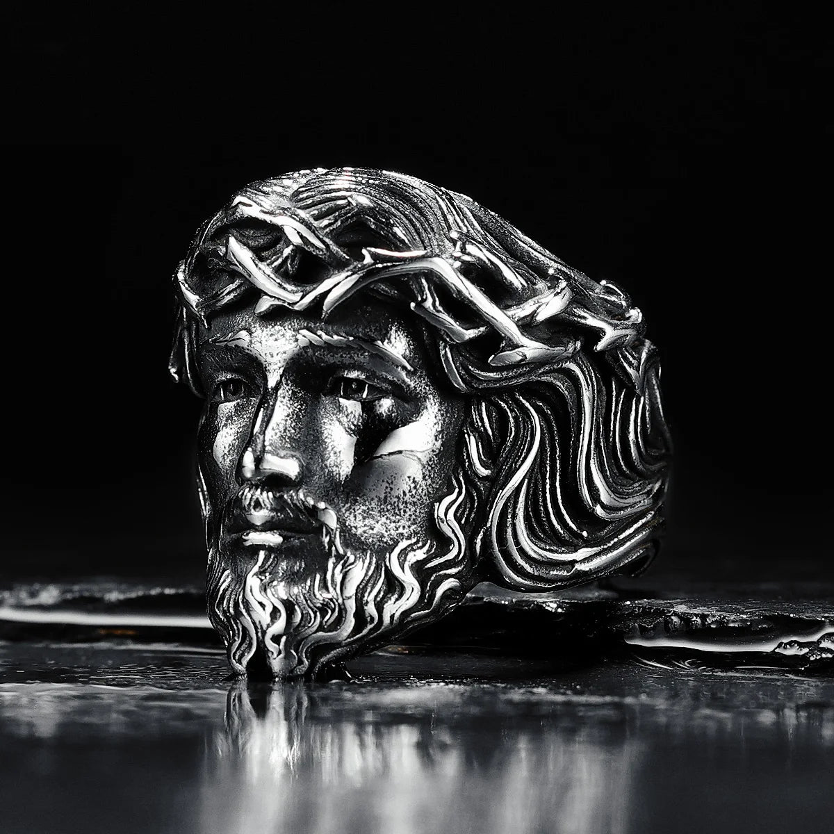 316L Stainless Steel Men Ring Christian Jesus Face Rings Religion Amulet Punk Rock for Male Biker Boyfriend Jewelry Best Gift