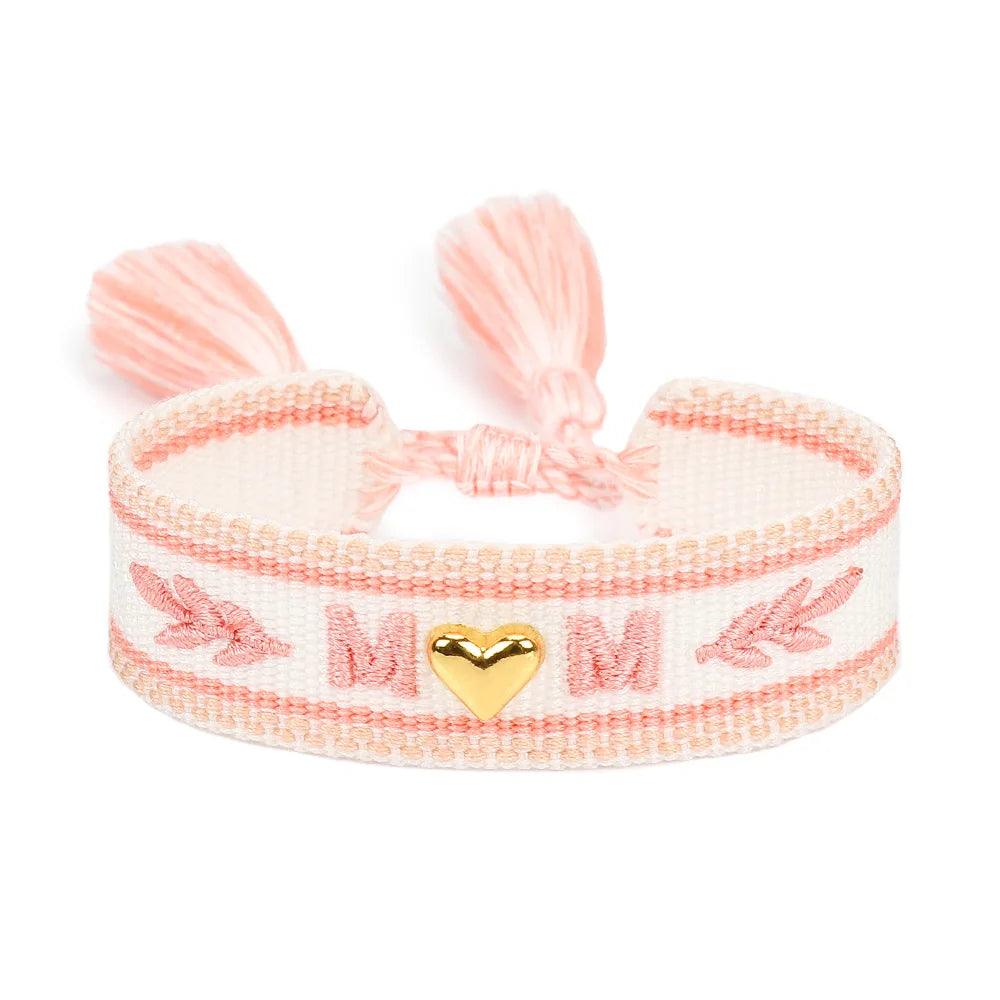 I LOVE YOU MOM, Tassel Handcrafted Beaded Bracelet, 18k Gold Heart, Perfect for Mother's Day, Birthday, or Gratitude Gifts